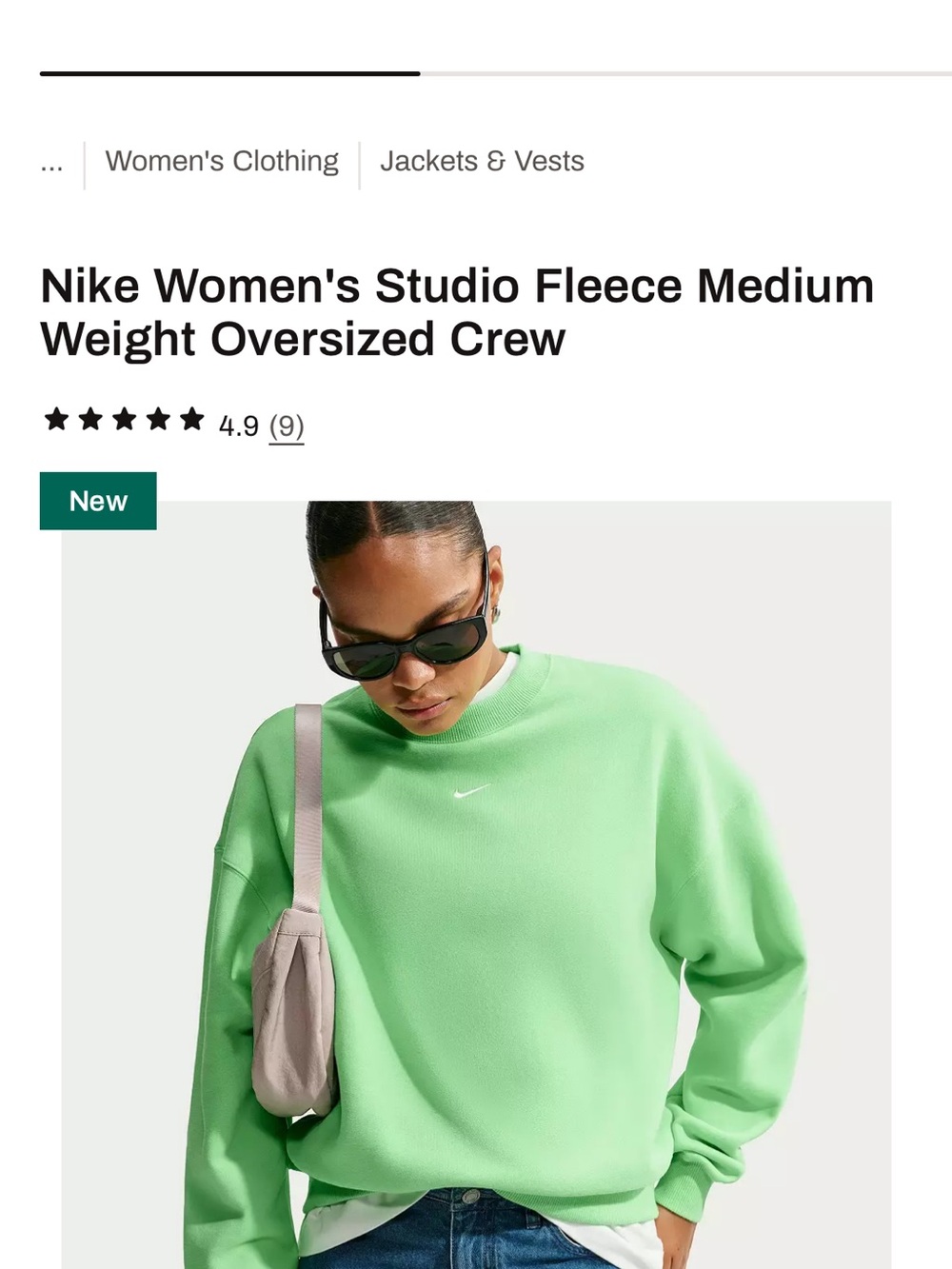 Nike Women's Studio Fleece Oversized Crew Sweatshirt - Light Green NWOT